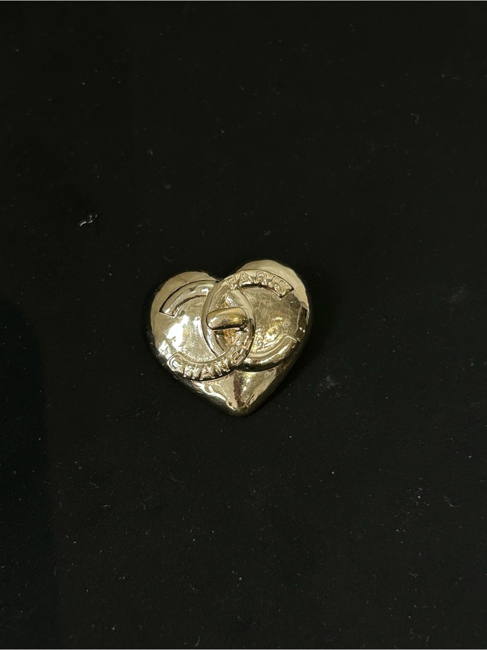Chanel Gold Heart Charm with Interlocking Ring Accent